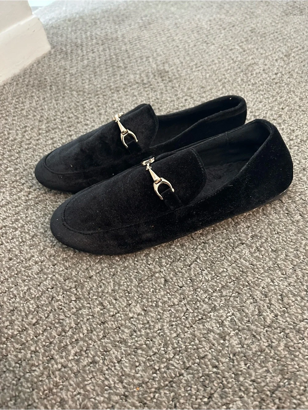 Classic Black Velvet Kids Dress Loafers with Gold Bit Accent